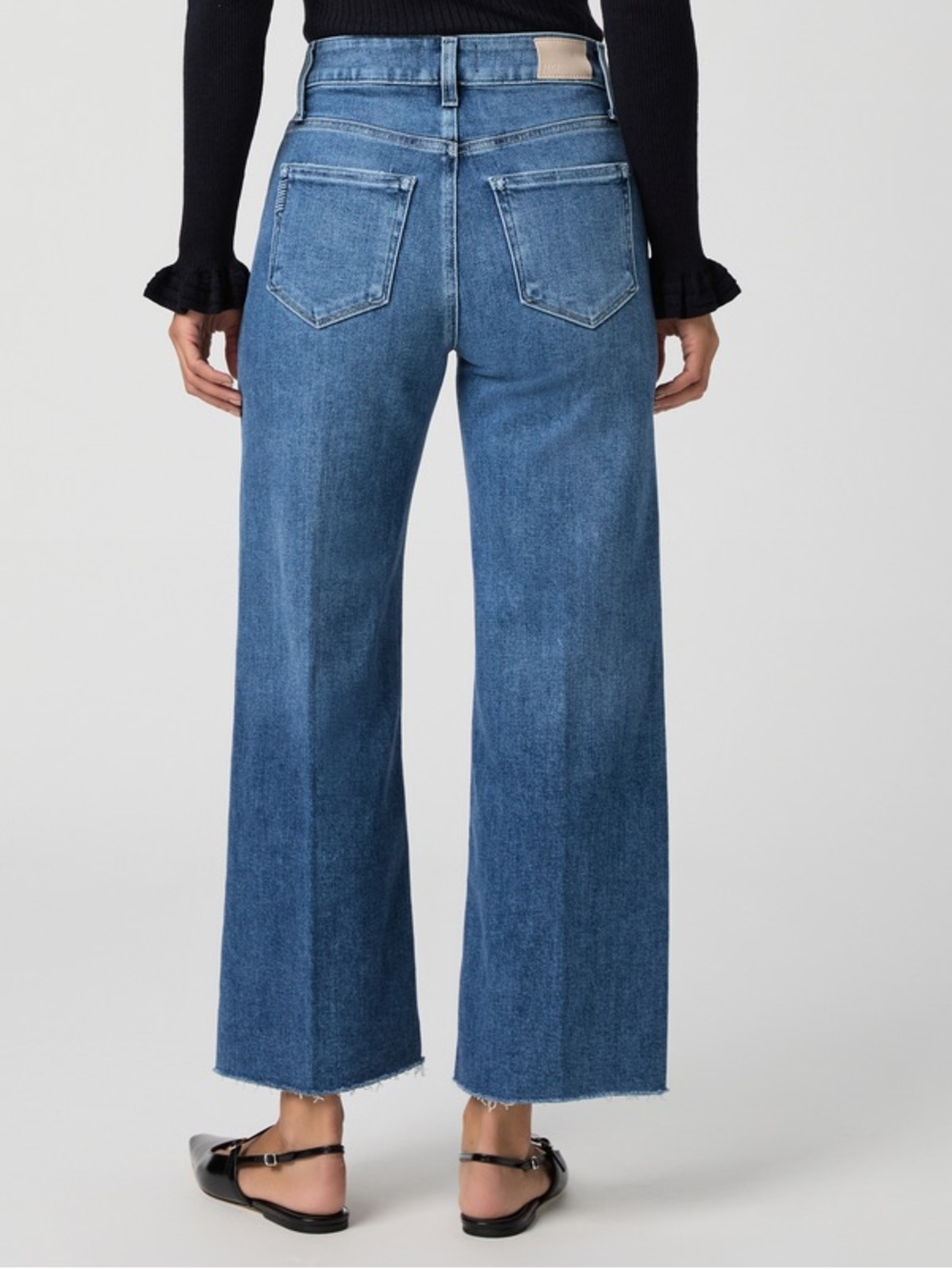 PAIGE Blue Wide Leg Raw Hem Jeans - Picture 6 of 13